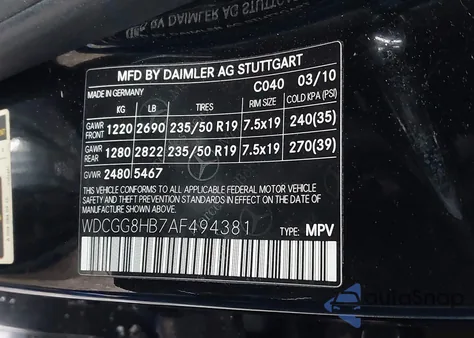 2010 Mercedes-Benz Glk 350 4Matic from USA, damaged, VIN WDCGG8HB7AF494381